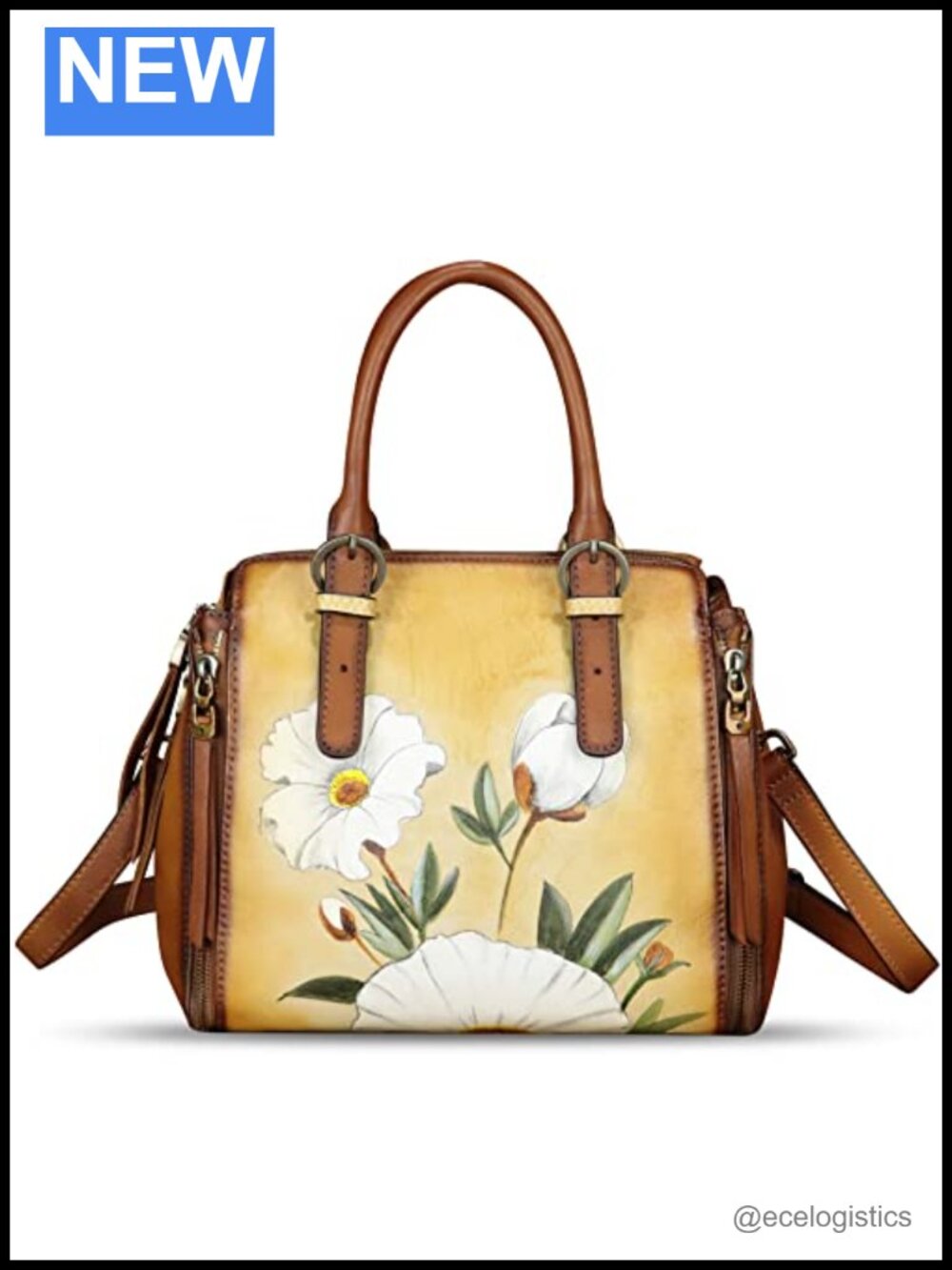 Genuine Leather Hand Painted Satchel Handbag Women Crossbody Tote